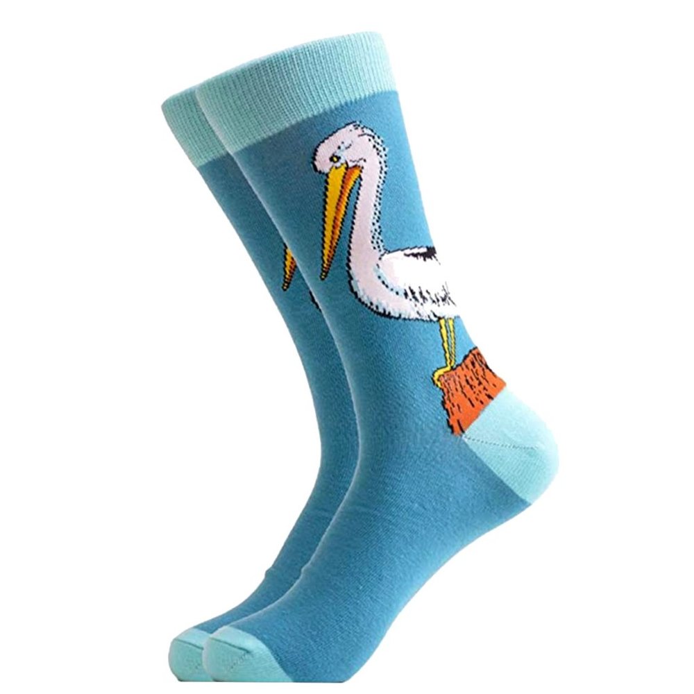 Mens Novelty Stork Cotton Crew Socks Blue